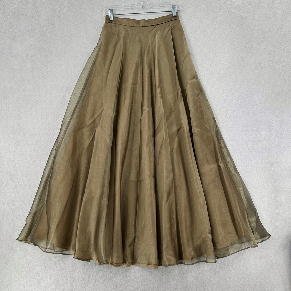 VTG Metallic Satin Tulle Maxi Skirt Gold‎ Champagne Sheen SMALL Christmas READ - Picture 2 of 10